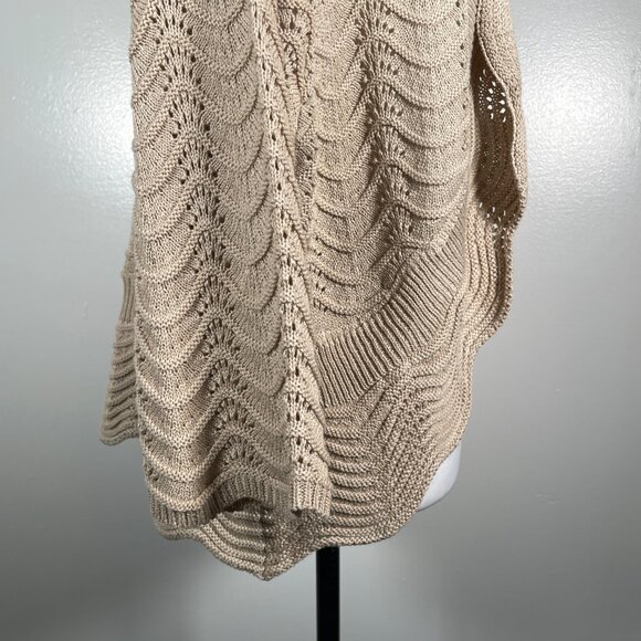 Joseph A Tan Shawl Collar Open Weave 3/4 Sleeve Cardigan Sweater XL - Picture 12 of 13